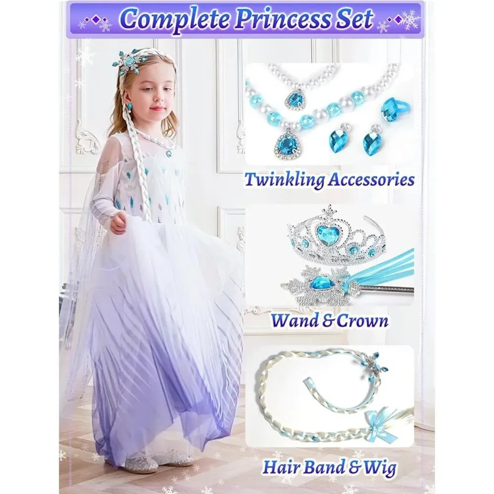 👑 Princess Dress & Accessories Blue Purple Size 6-8 NEW